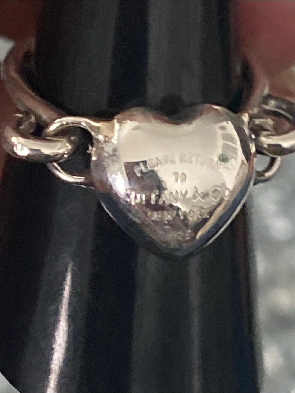 Sterling Silver Heart Tag Link Ring - Silver
